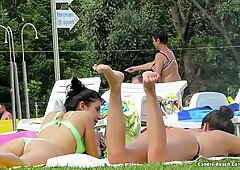 stunning scorching Beach Bikini Babes Tanning HD Voyeur vid