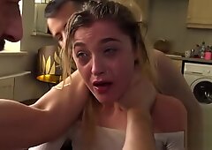 Young Rhiannon Ryder face fucked in cum eating threesome
