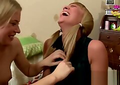 Sexy Blonde Lesbians Kissing And Touching Their Boobs!