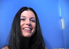 India Summer rubs her pussy and sucsk a dick in a gloryhole clip