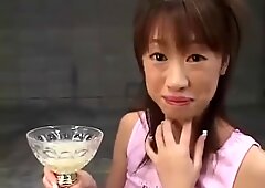Japanese teenager drinks trophy cup full of cum (partially sped up)
