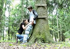 Forest blowjob from cute girl