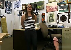 Sexy babe in glasses fucked by pawn guy