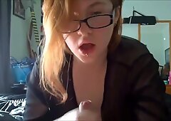 Pretty teen lass with glasses BJ