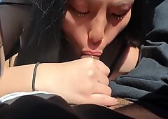 Japanese teen step sister sucking cock in car
