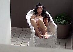 Caught spying my neighbors daughter masturbating on her balcony