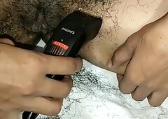 Simmy first time trimming and shaving hair removing with punjabi audio