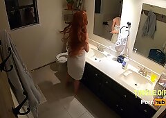 Real Spy Cam Bathroom, my Sexy Redhead Stepmom Caught Peeing after Shower